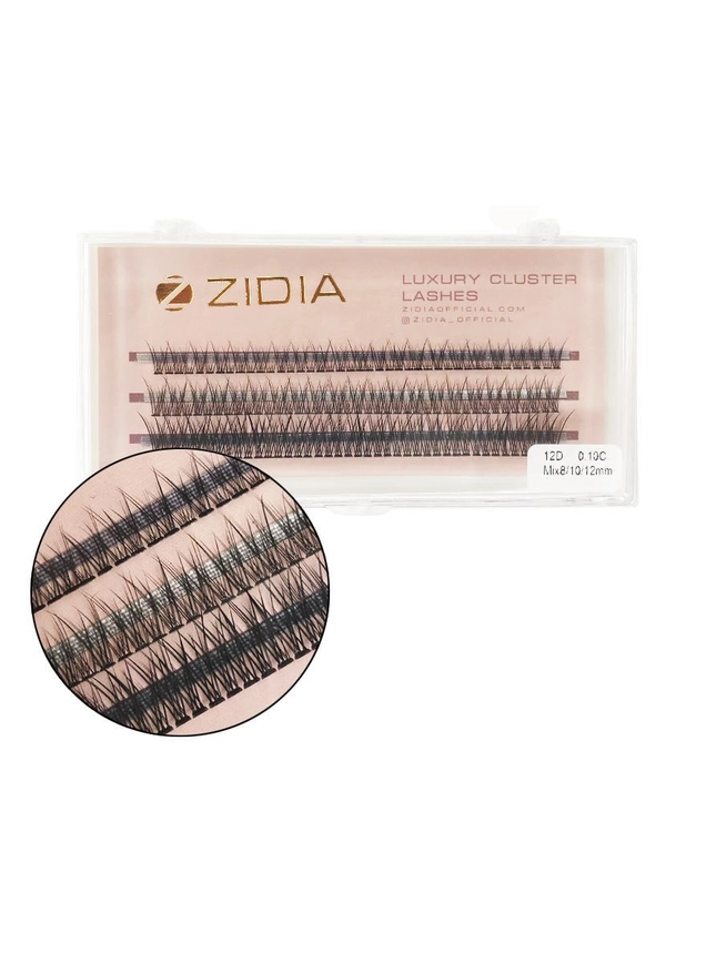 ZIDIA Cluster lashes fish tail Ресницы-пучки рыбий хвост 12D C 0,10 Mix (3 ленты, размер 8, 10, 12 мм)