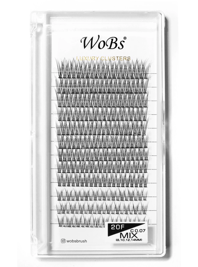 Накладные пучковые ресницы 120шт Wobs FISH TAIL 20F 0.07 12 лент пучки размер 8, 10, 12, 14 мм