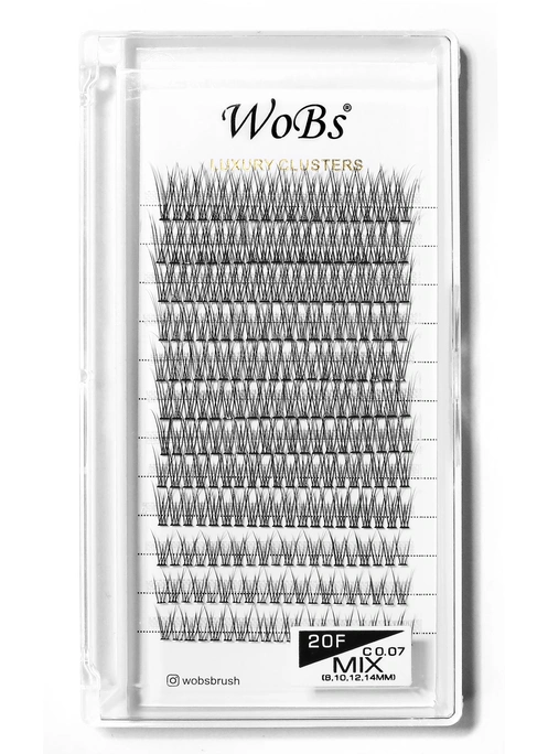 Накладные пучковые ресницы 120шт Wobs FISH TAIL 20F 0.07 12 лент пучки размер 8, 10, 12, 14 мм