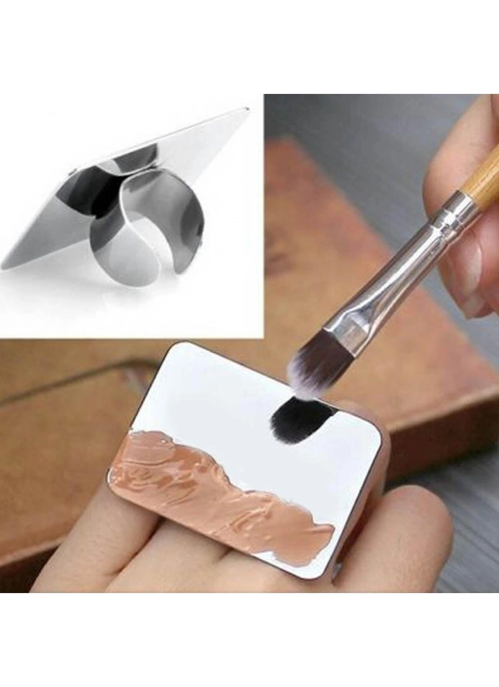 Палитра-кольцо на палец для смешивания косметики (прямоугольная) металлическая