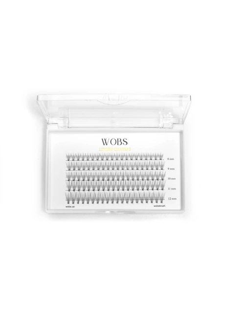 Накладные пучковые ресницы 100шт Wobs Crease cross 10D 0.07 5 лент пучки размер 8, 9,10, 11, 12 mm FOXY