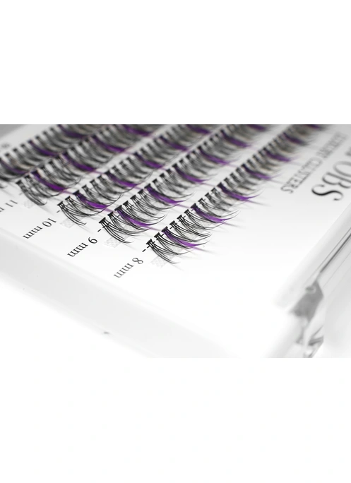 Накладные пучковые ресницы 200шт Wobs Fairy Lashes 20D 5 лент пучки размер 8-9-10-11-12mm PURPUL